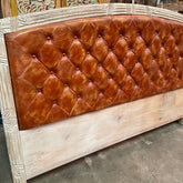 Handmade Indian Furniture Solid Hard Wood Leather Back Bed Head
